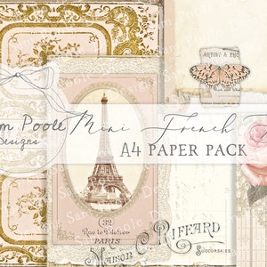 Kleines französisches Buch Mini Junk Journal A4 Papier Sammlung - Digital Download - Vintage Papiere - Printables für Journaling und Kunst