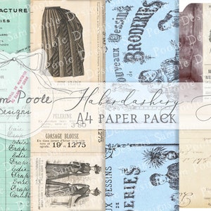 Haberdashery Shop Vintage French Junk Journal A4 Paper Collection - Digital Download - Vintage Papers - Printables for Journaling and Art