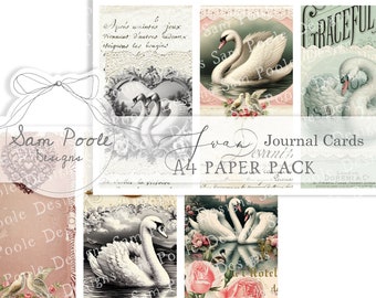 Swan Journal Cards Vintage Junk Journal A4 Paper Collection - Digital Download - Vintage Papers - Printables - Journaling and Art