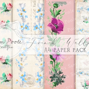 French Wallpapers Kit Vintage Junk Journal A4 Paper Collection - Digital Download - Vintage Papers - Printables for Journaling and Art