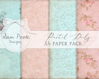 Pastel Doily Vintage Junk Journal A4 Paper Collection - Digital Download - Vintage Papers - Printables for Journaling and Art