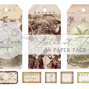 Botanist Tags & Labels Vintage Junk Journal A4 Paper Collection - Digital Download - Vintage Papers - Printables - Journaling and Art