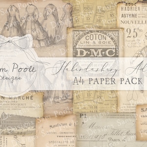 Haberdashery Adverts Vintage French Junk Journal A4 Paper Collection - Digital Download - Vintage Papers - Printables for Journaling and Art