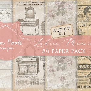 Ladies Memoirs - KIT AGGIUNTIVO Collezione di carta Vintage Junk Journal A4 - Download digitale - Documenti vintage - Materiali stampabili per la tenuta di un diario