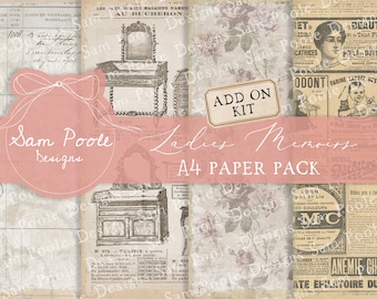 Ladies Memoirs - ADD ON KIT Vintage Junk Journal A4 Paper Collection - Digital Download - Vintage Papers -Printables for Journaling