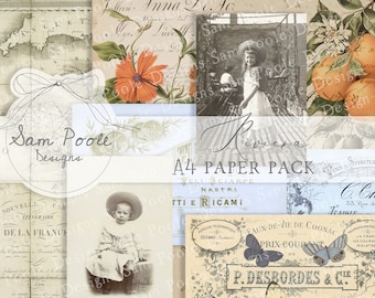 Riviera Kit Vintage Junk Journal A4 Paper Collection - Digital Download - Vintage Papers - Printables for Journaling and Art