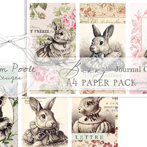 Cartes de journal lapin vintage Junk Journal A4 Paper Collection - Téléchargement numérique - Papiers vintage - Imprimables - Journalisation et art