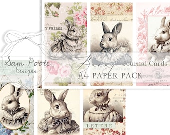 Bunny Journal Cards Vintage Junk Journal A4 Paper Collection - Digital Download - Vintage Papers - Printables - Journaling and Art