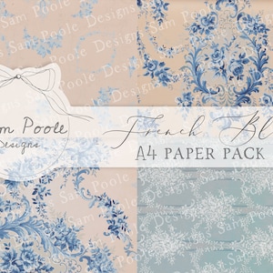 Frans blauw behangpakket Vintage Junk Journal A4-papiercollectie - digitale download - vintage papieren - printables - journaling en kunst