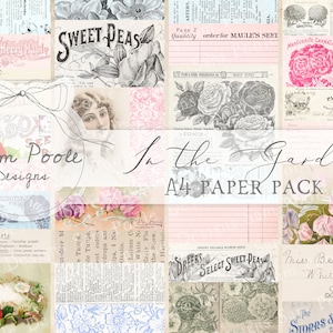 In the Garden Kit Vintage Junk Journal A4 Paper Collection - Digital Download - Vintage Papers - Printables for Journaling and Art