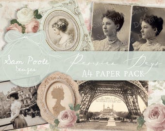 Parisian Days Vintage Ephemera A4 Paper Pack - Junk Journal Printables (Digital Download)