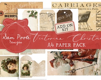 Victorian Christmas ADD ON KIT Vintage Junk Journal A4 Paper Collection - Digital Download - Vintage Papers - Printables Journaling and Art