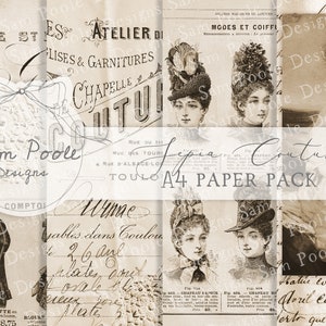 Colección de papeles A4 Vintage Junk Journal de Sepia Couture Kit - Descarga digital - Papeles antiguos - Imprimibles para diarios y arte