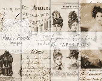 Sepia Couture Kit Vintage Junk Journal A4 Paper Collection - Digital Download - Vintage Papers - Printables for Journaling and Art