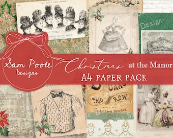 Christmas at the Manor - Kit Vintage Junk Journal A4 Paper Collection - Digital Download - Vintage Papers  Printables for Journaling and Art