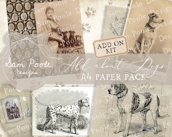 All About Dogs ADD ON KIT Junk Journal A4 Paper Collection - Digital Download - Vintage Papers - Printables for Journaling