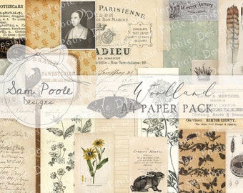 Woodland Vintage Junk Journal A4 Paper Collection - Digital Download - Vintage Papers - Printables for Journaling and Art