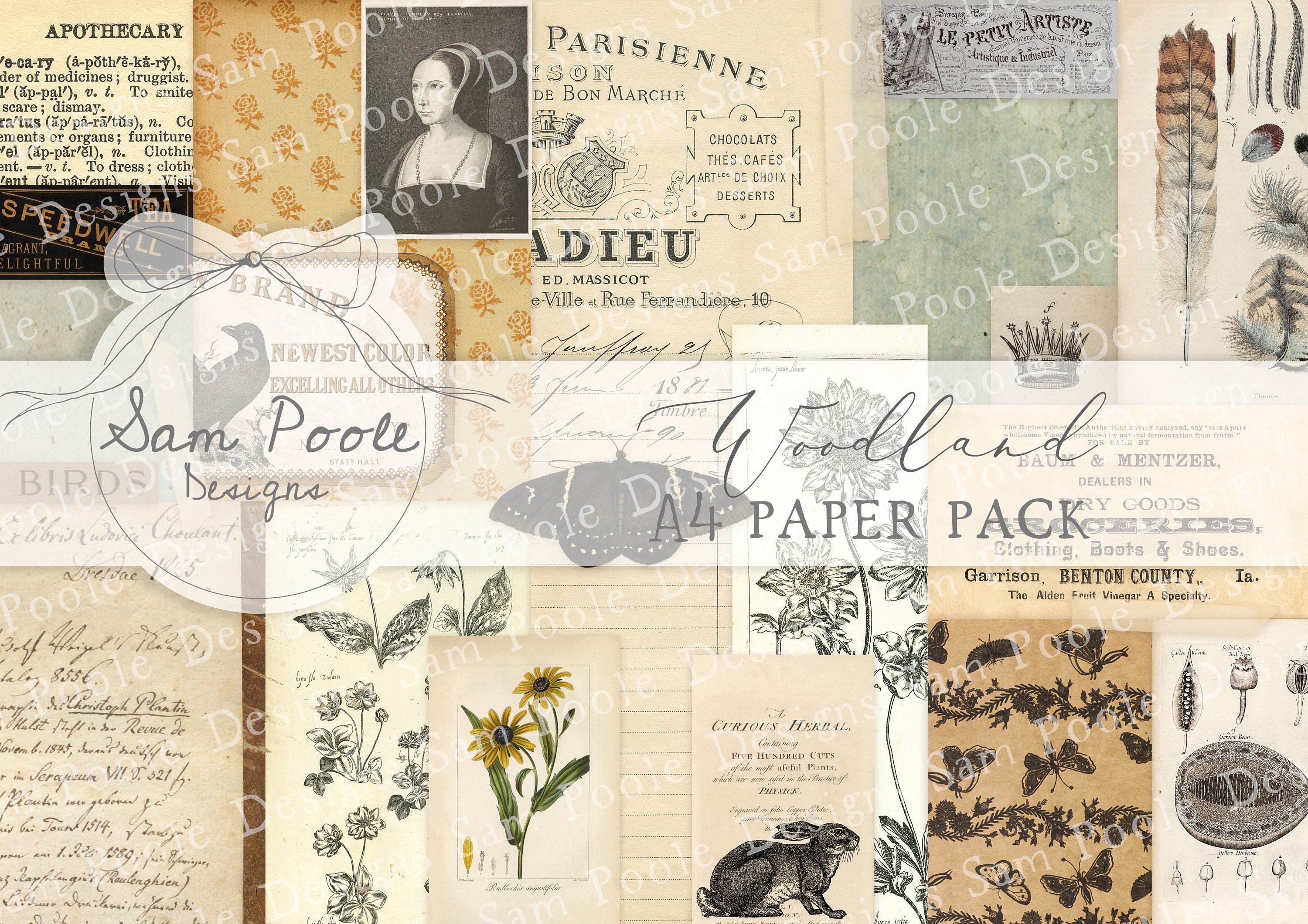 Woodland Vintage Junk Journal A4 Paper Collection - Digital Download - Vintage Papers - Printables for Journaling and Art