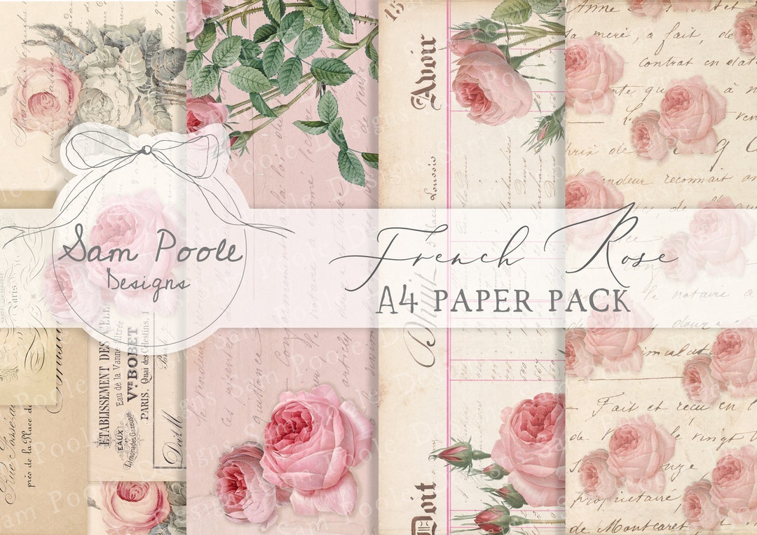 French Rose Shabby Chic Junk Journal A4 Paper Collection - Digital ...