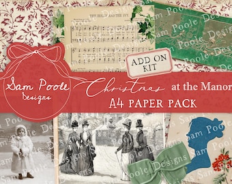 Christmas at the Manor ADD ON KIT - Kit Vintage Junk Journal A4 Paper Collection - Digital Download - Vintage Journal Papers