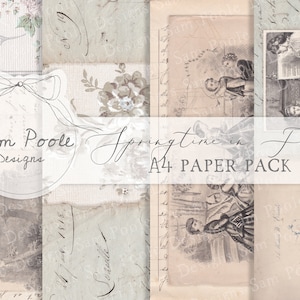 Springtime in France Junk Journal A4-papiercollectie - Digitale download - Vintage Papers - Printables voor journaling en kunst