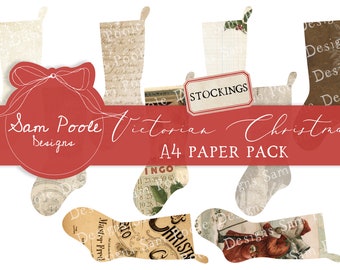 Victorian Christmas Stockings - Junk Journal - Digital Download - Vintage Ephemera - Printables for Journaling and Art