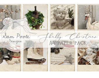 Shabby Christmas Shabby Chic Junk Journal A4 Paper Collection - Digital Download - Vintage Papers - Printables for Journaling and Art
