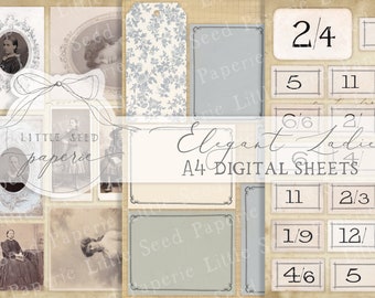 Elegant Ladies A4  Paper Collection - Digital Download - Vintage Papers - Printables for Journaling and Art