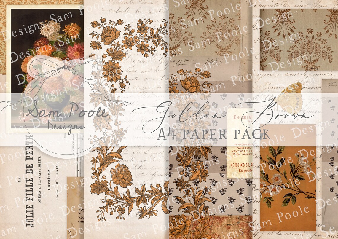 Golden Brown Autumn Vintage Junk Journal A4 Paper Collection - Digital ...