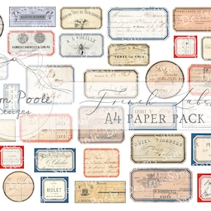 Französische Etiketten - Junk Journal - Digitaler Download - Vintage Ephemera - Printables für Journaling und Kunst