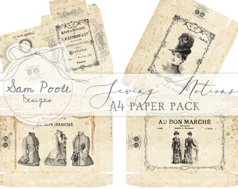 Kit de accessoires de couture vintage Junk Journal A4 Paper Collection - Téléchargement numérique - Papiers vintage - Imprimables pour la journalisation et l'art