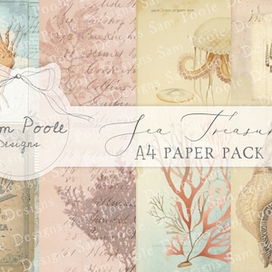 Sea Treasures Nautical Vintage Junk Journal A4 Paper Collection - Digitale download - Vintage Papers - Printables voor journaling en kunst