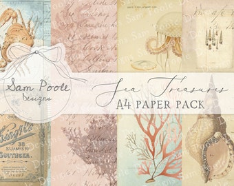 Sea Treasures Nautical Vintage Junk Journal A4 Paper Collection - Digital Download - Vintage Papers - Printables for Journaling and Art