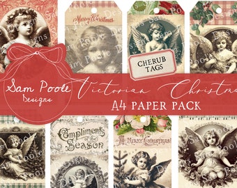 Victorian Christmas Cherub Tags - Junk Journal - Digital Download - Vintage Ephemera - Printables for Journaling and Art