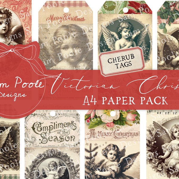 Victorian Christmas Cherub Tags - Junk Journal - Digital Download - Vintage Ephemera - Printables for Journaling and Art