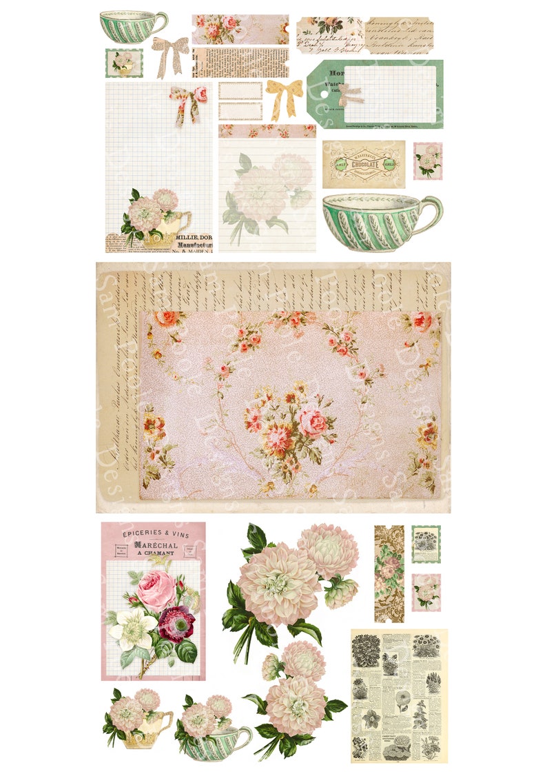 Floral Tea Kit Vintage Junk Journal A4 Paper Collection - Digital ...