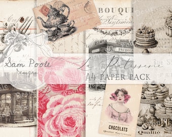 La Patisserie Vintage French Junk Journal A4 Paper Collection - Digital Download - Vintage Papers - Printables for Journaling and Art