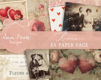 Romance Valentines Ephemera A4 Paper Pack - Junk Journal Printables (Digital Download)