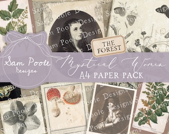 The Forest - Mystical Women Junk Journal A4 Paper Collection - Digital Download - Halloween Papers - Printables for Journaling and Art