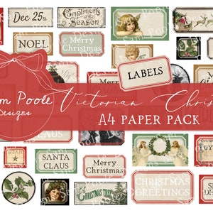 Viktorianische Weihnachtsetiketten - Junk Journal - Digitaler Download - Vintage Ephemera - Printables für Journaling und Kunst