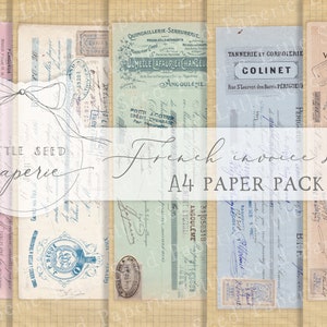 Vintage 'French Invoice Slips' A4  Paper Collection - Digital Download - Vintage Papers - Printables for Journaling and Art