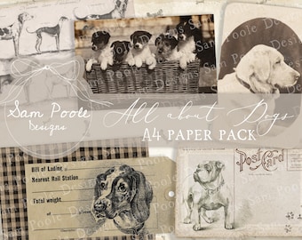 All About Dogs MAIN KIT Junk Journal A4 Paper Collection - Digital Download - Vintage Papers - Printables for Journaling