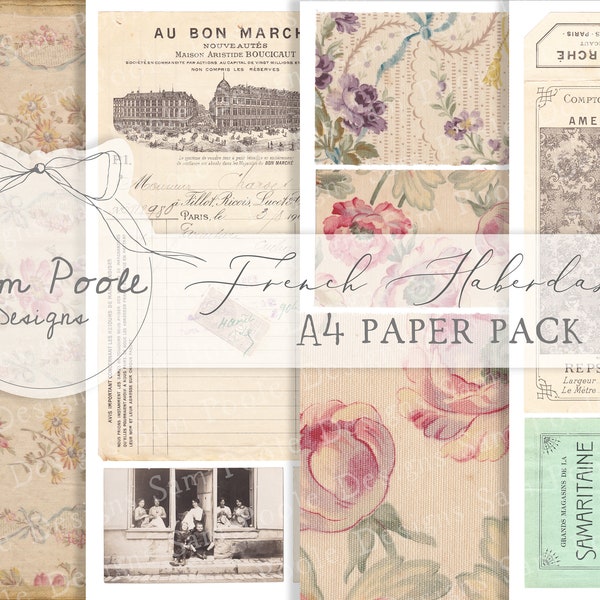 Vintage French Haberdashery Junk Journal A4 Paper Collection - Digital Download - Vintage Papers - Printables for Journaling and Art