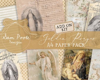 Golden Prayer ADD ON KIT Junk Journal A4 Paper Collection - Digital Download - Vintage Papers - Printables for Journaling and Art