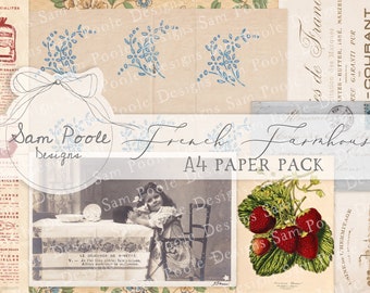French Farmhouse Digital Kit Vintage Junk Journal A4 Paper Collection - Digital Download - Vintage Papers - Printables for Journaling Art