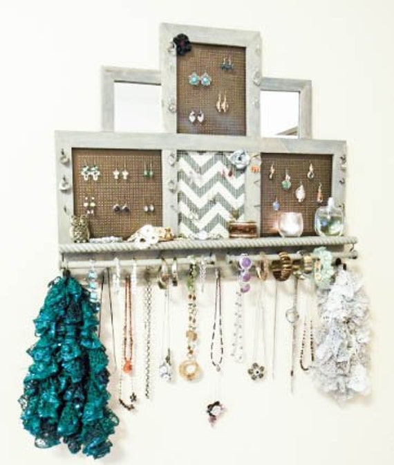 You Pick The Stain Mesh Colors Deluxe Jewelry Organizer With Mirrors Storage Wall Mounted