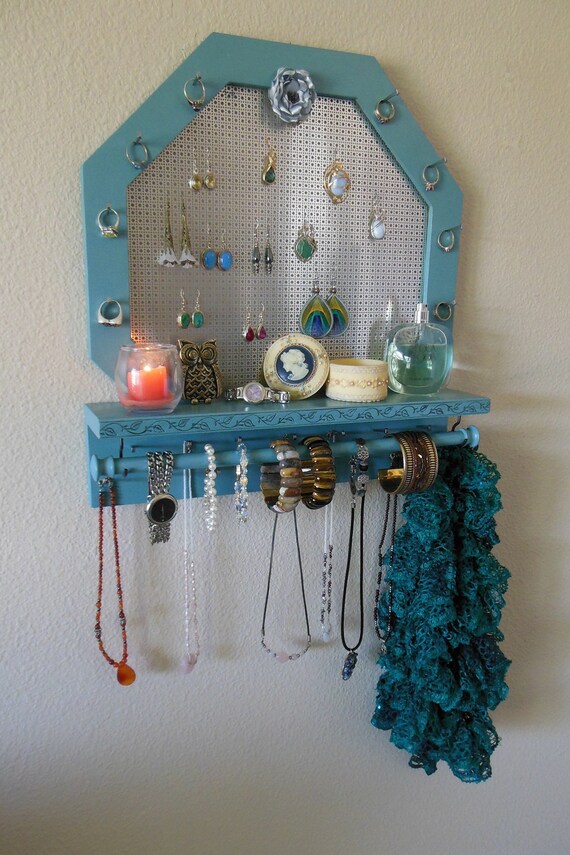Jewelry Wall Organizer Jewelry Organizer Storage Blue Clay Etsy