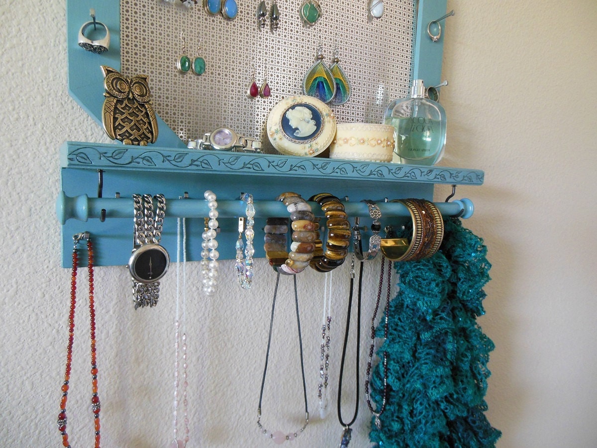 Jewelry Wall Organizer Jewelry Organizer Storage Blue Clay Etsy