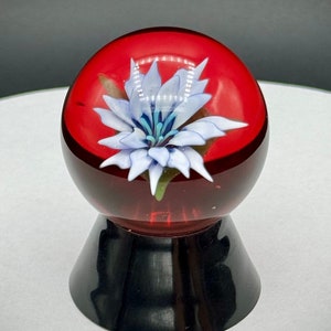 Glass flower marble - handmade sphere art with gold ruby red(contains real gold)