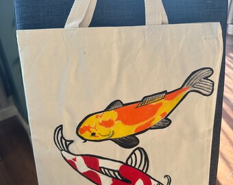 pintura original de peces koi en bolso Tote